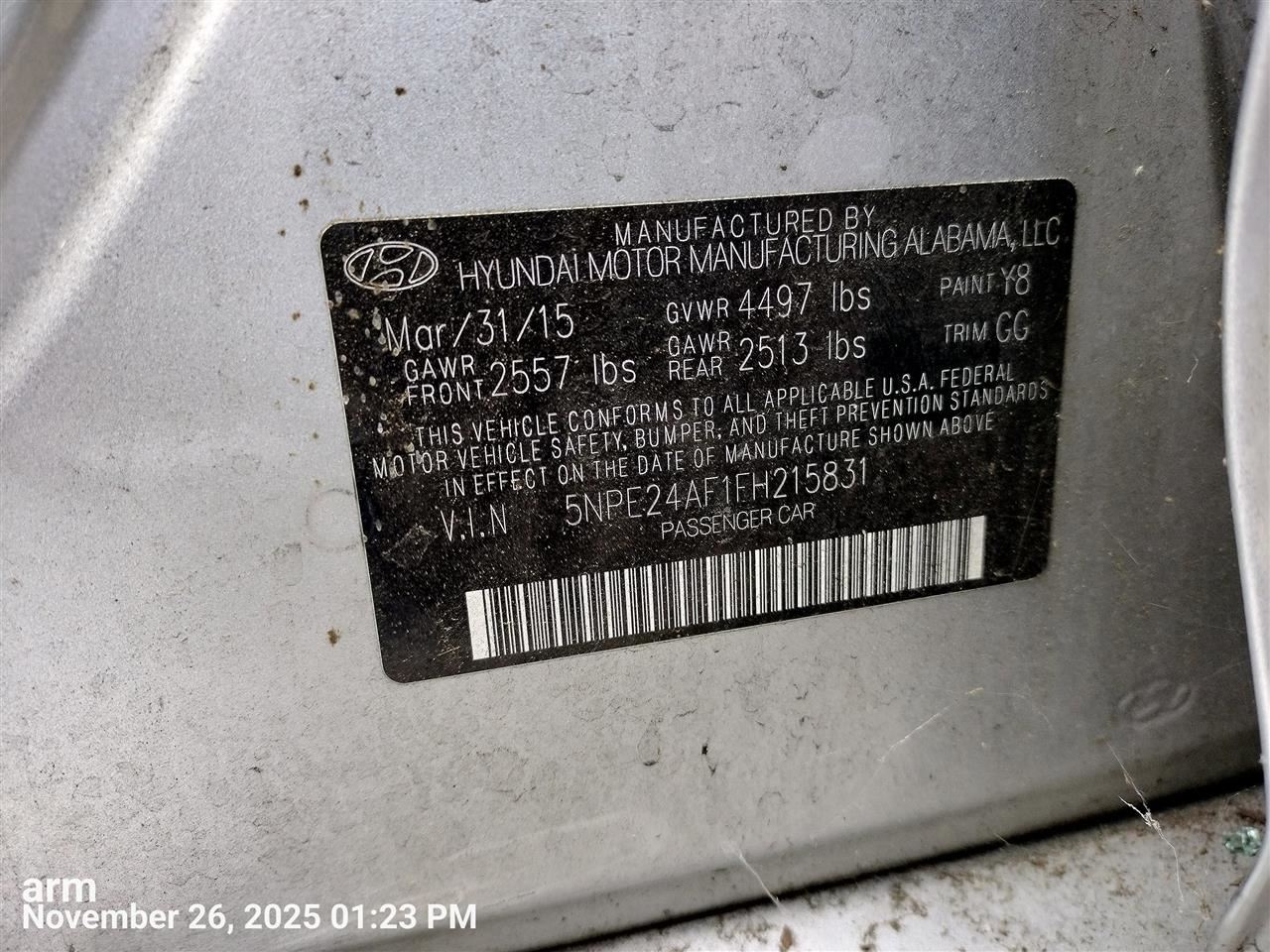 LEFT GRY FRONT HEADREST OEM 2015 HYUNDAI SONATA - Image 2