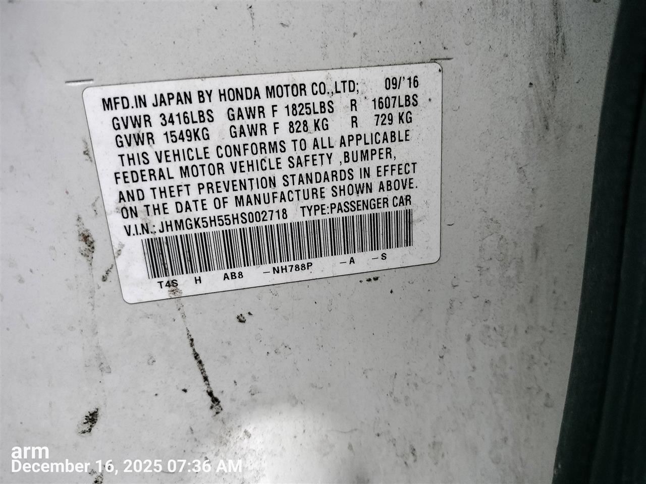 LEFT FRONT WIPER ARM OEM 2020 HONDA FIT 76600T5RA01 - Image 2