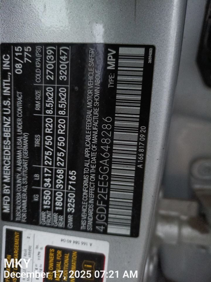 LEFT GRY HEADREST OEM 2013 MERCEDES-BENZ GL350 A 166 970 97 50 7H23 - Image 5