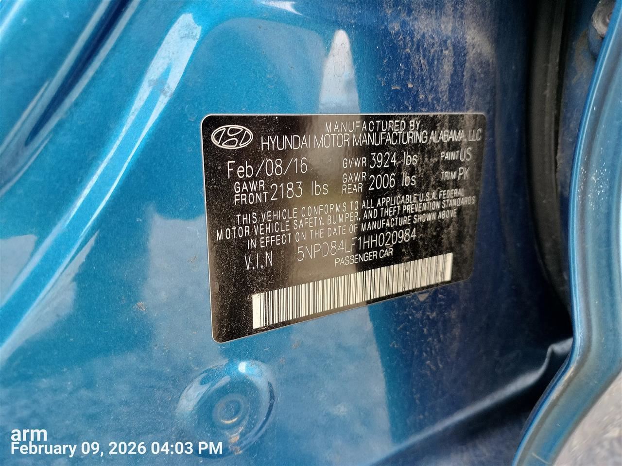 WHEEL/RIM ONLY OEM 17-18 HYUNDAI ELANTRA - Image 1