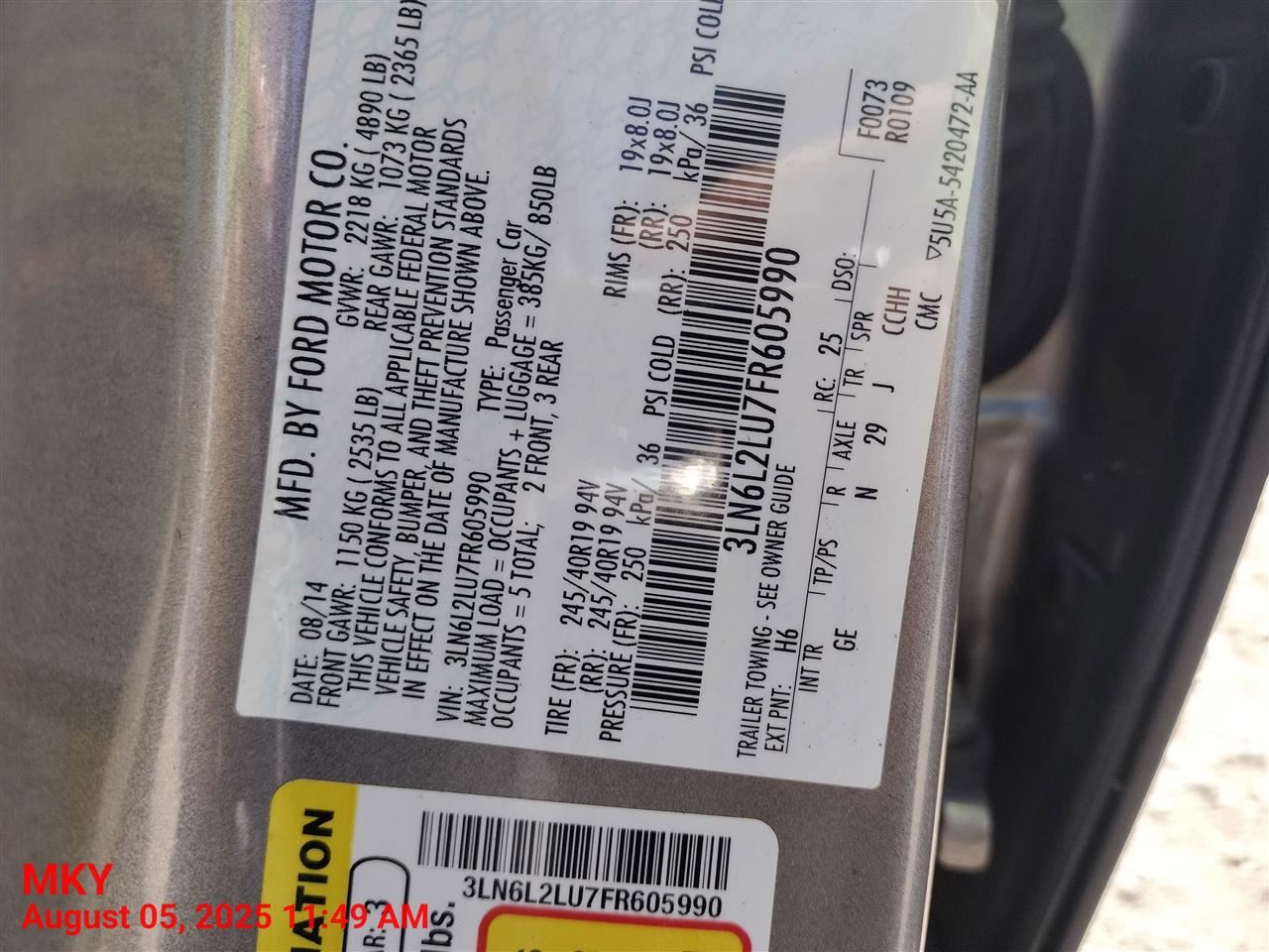 MKZ 2013 Engine Wire Harness 6610291 - Image 3