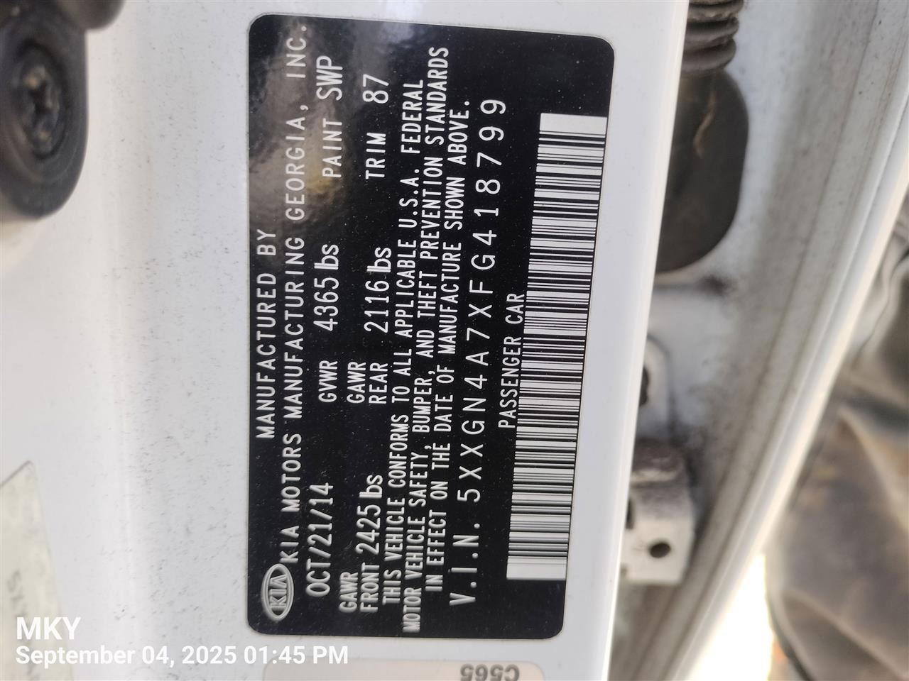 Passenger Corner/Park Light Fog-driving Fog Lamp VIN 6 Fits 14-15 OPTIMA 6788433 - Image 4