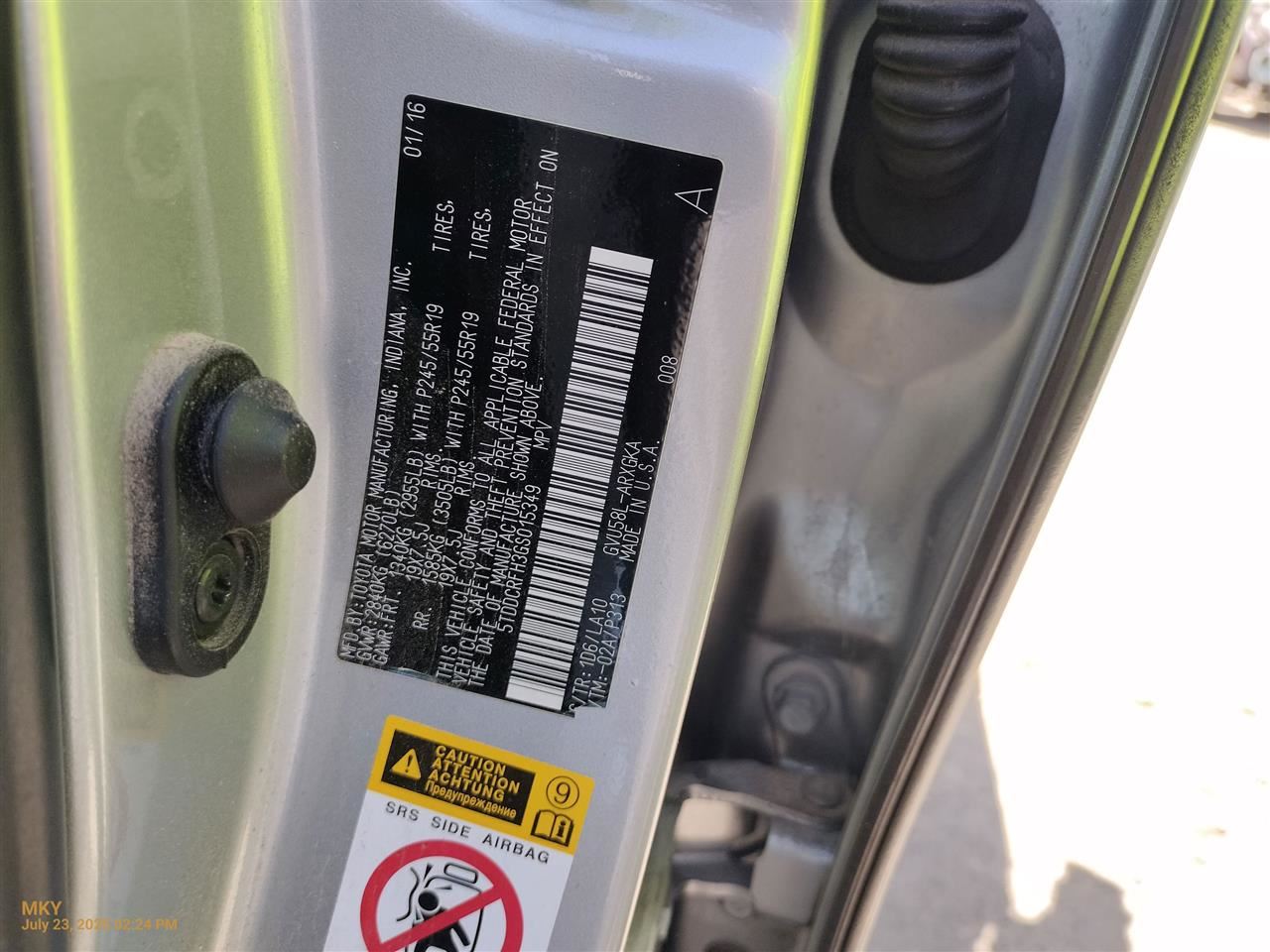 Benzeen HATCHBACK STRUT OEM 2016 TOYOTA HIGHLANDR - Image 1