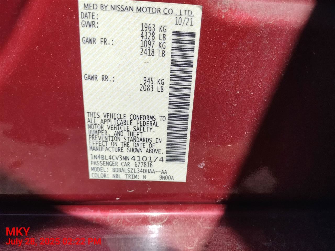 Benzeen WIRE HARNESS 2021 NISSAN ALTIMA - Image 1