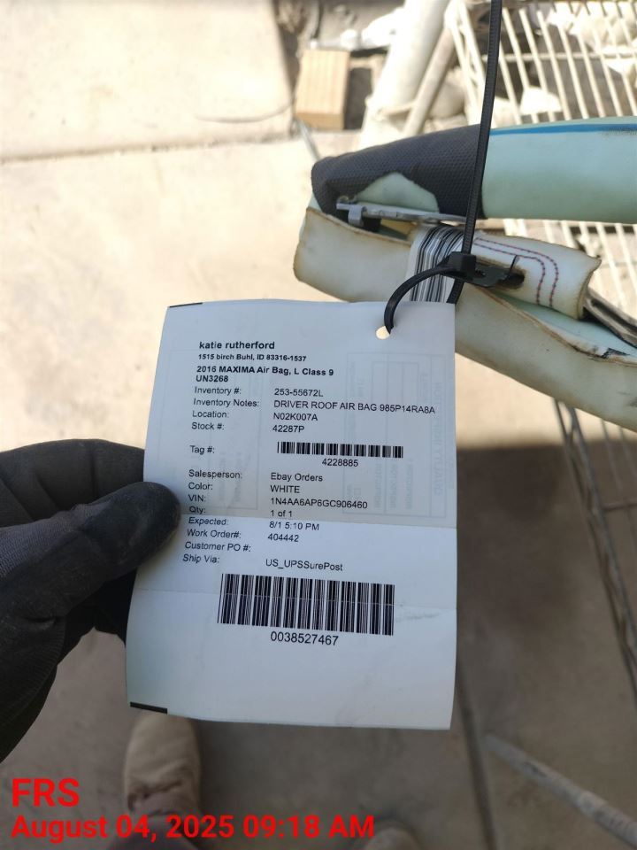 Benzeen ROOF AIR BAG 985P14RA8A 2016-2018 NISSAN MAXIMA - Image 1