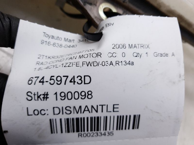 Radiator Fan Motor Fan Assembly 1ZZFE Engine Fits 04-08 Toyota Matrix