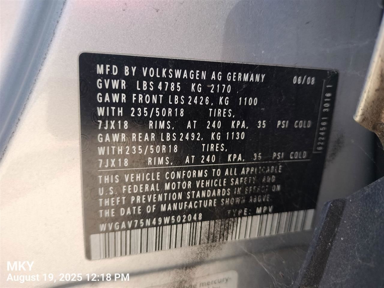 PASSANGER DASH AIR BAG 1Q0880204 2009-2010 VOLKSWAGEN TIGUAN - Image 4