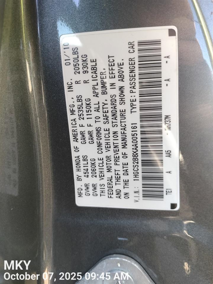 GRY HOOD OEM 08-12 HONDA ACCORD - Image 2