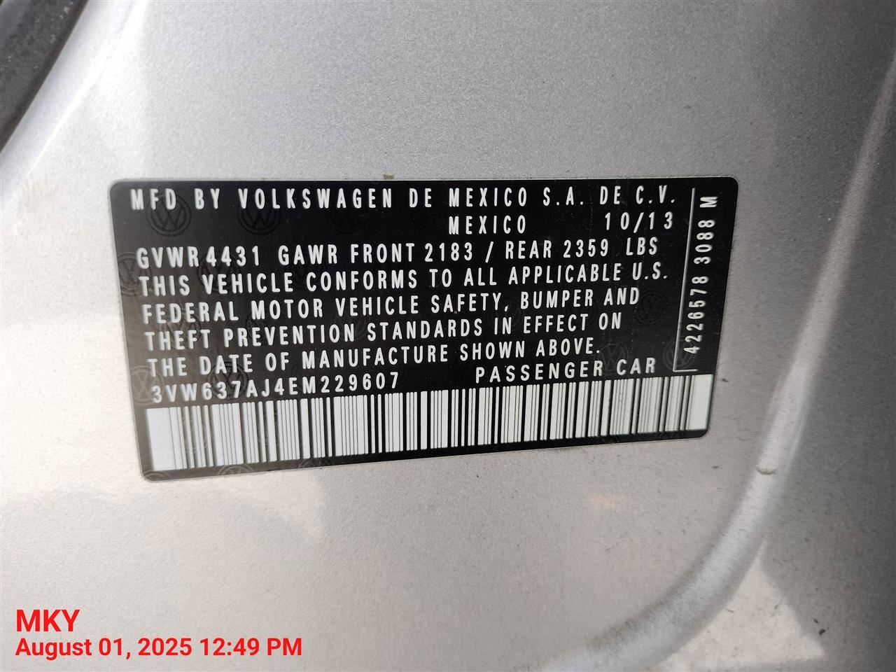 Benzeen WIRE HARNESS 2014 VOLKSWAGEN JETTA - Image 1