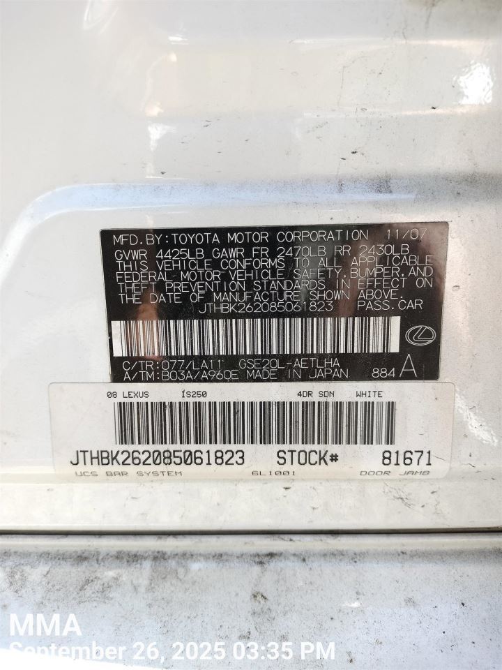 Benzeen DECKLID TAILGATE OEM 06-08 LEXUS IS250 - Image 1