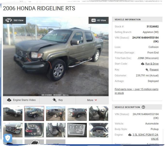 honda ridgeline used parts for sale