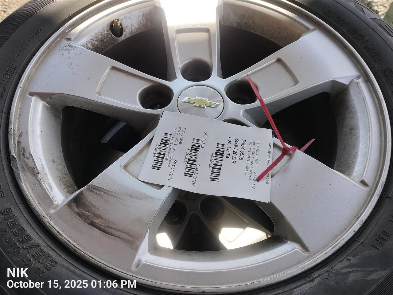 WHEEL/RIM ONLY OEM 13-15 CHEVROLET MALIBU 09598666 - Image 2
