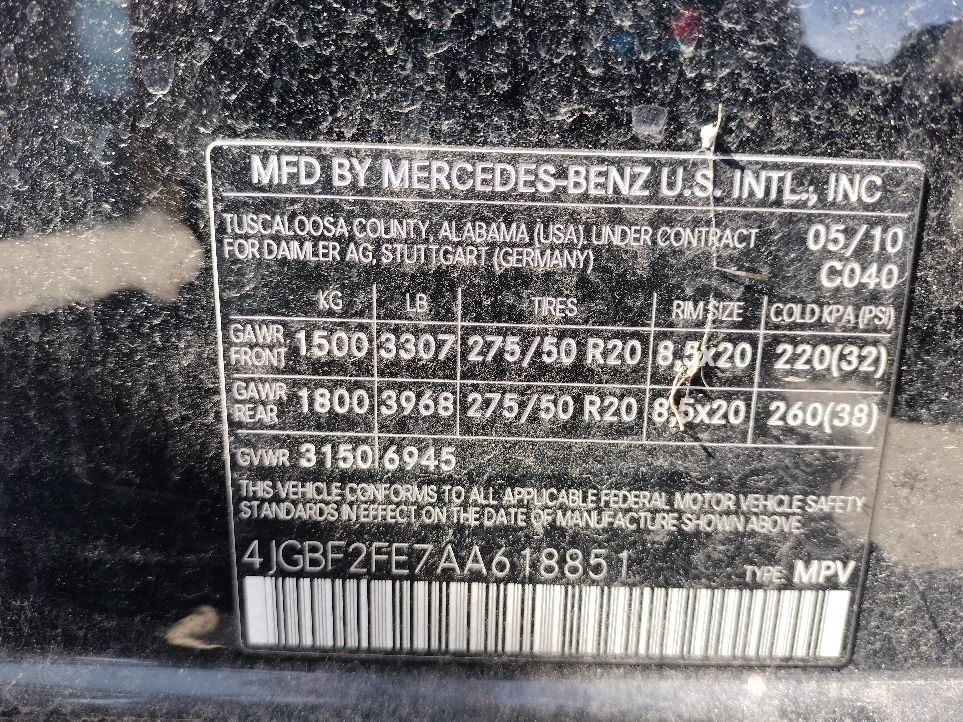 REAR PASSANGER SEAT AIR BAG 1648601805 2010-2012 MERCEDES-BENZ GL350 - Image 4