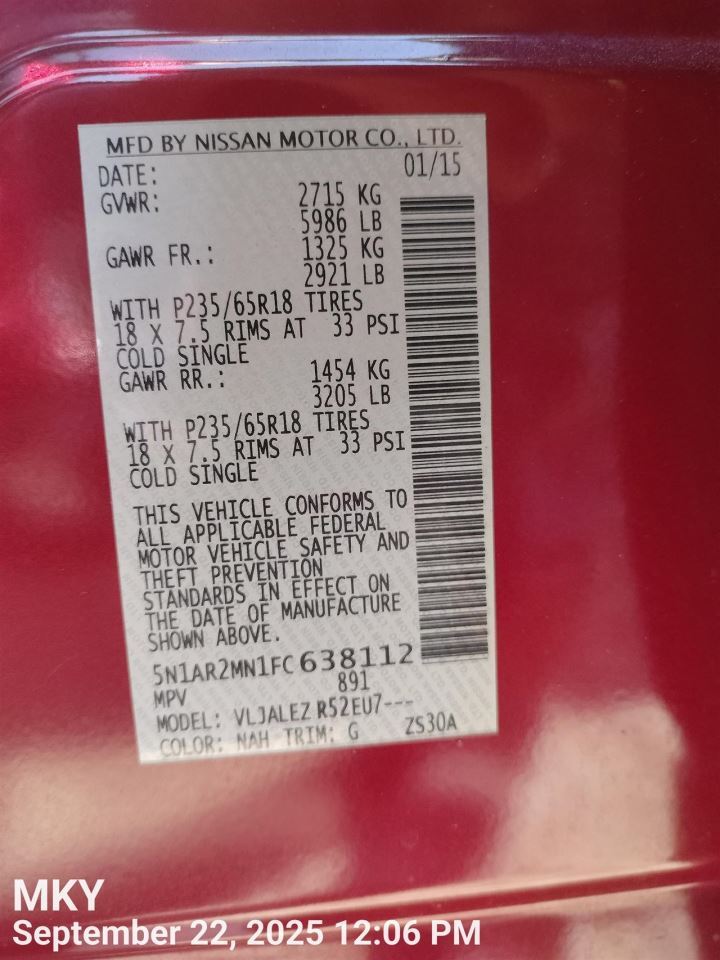 ENGINE WIRE HARNESS 240119NB0A 2014 NISSAN PATHFINDR - Image 3