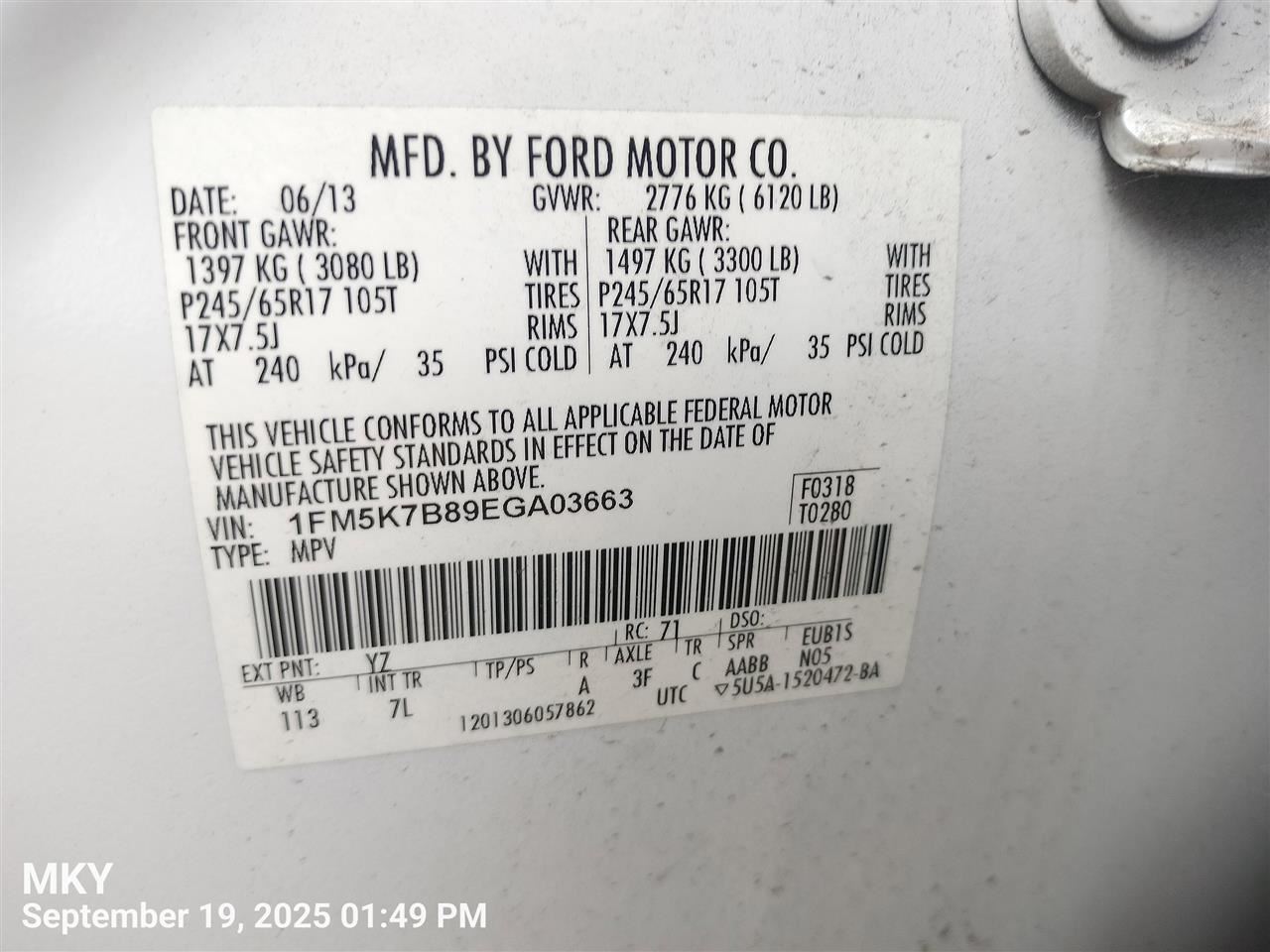 DASH WIRE HARNESS EB5Z14401V 2014 FORD EXPLORER - Image 2