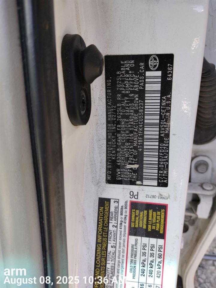 LEFT WHT SIDE VIEW MIRROR OEM 12-14 TOYOTA CAMRY 1YR WRNTY - Image 5