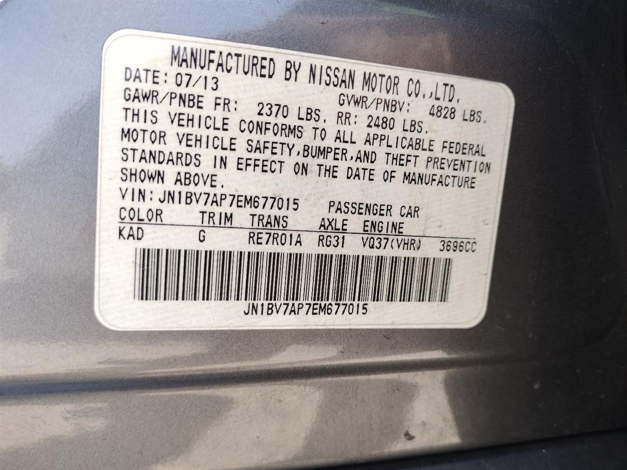 GRY DECKLID TAILGATE OEM 2014 INFINITI Q50 - Image 3