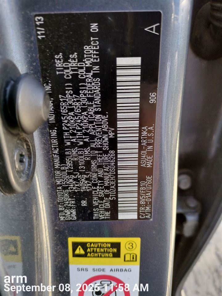 DASH WIRE HARNESS 821410E491 2013 TOYOTA HIGHLANDR - Image 2