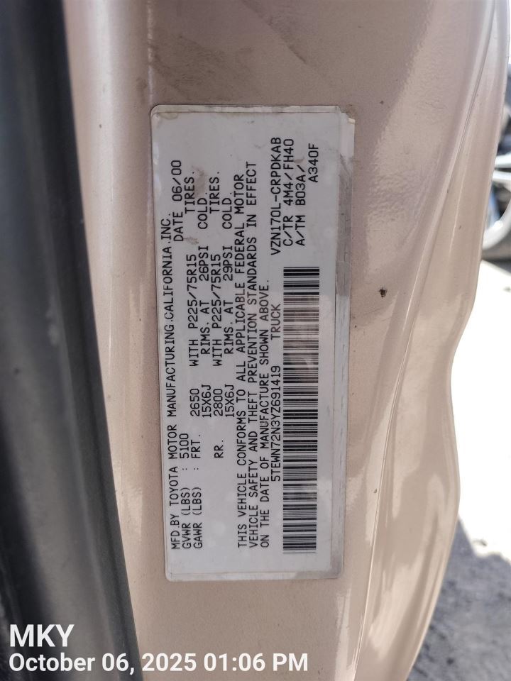 TACOMA 2000 Engine Wire Harness 7528623 - Image 3