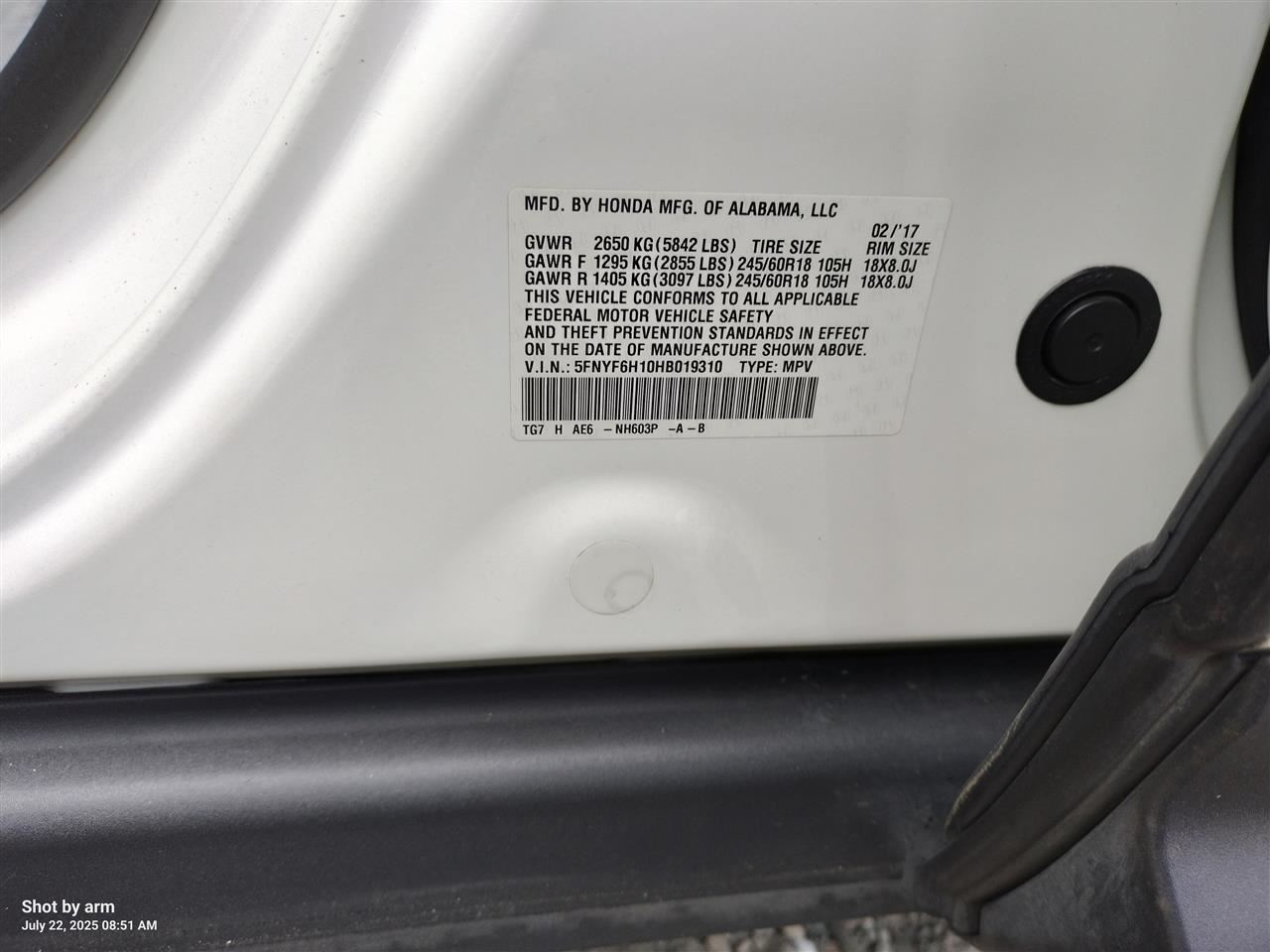 PILOT 2017 Third Seat Station Wagon Van 6315267 - Image 2