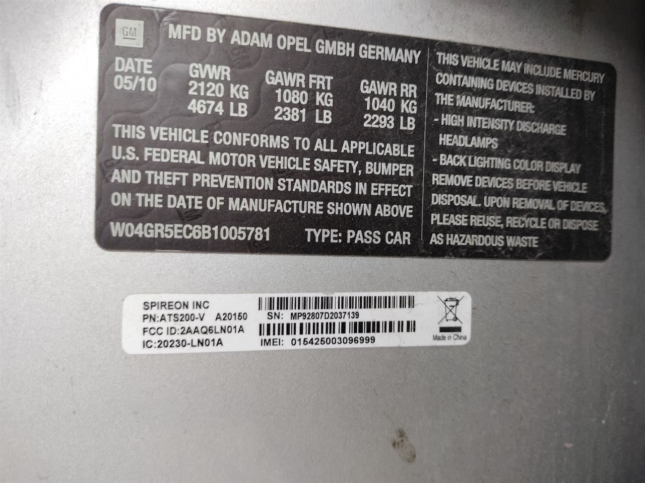 PASSANGER DASH AIR BAG 20955173 2011-2012 BUICK REGAL - Image 4