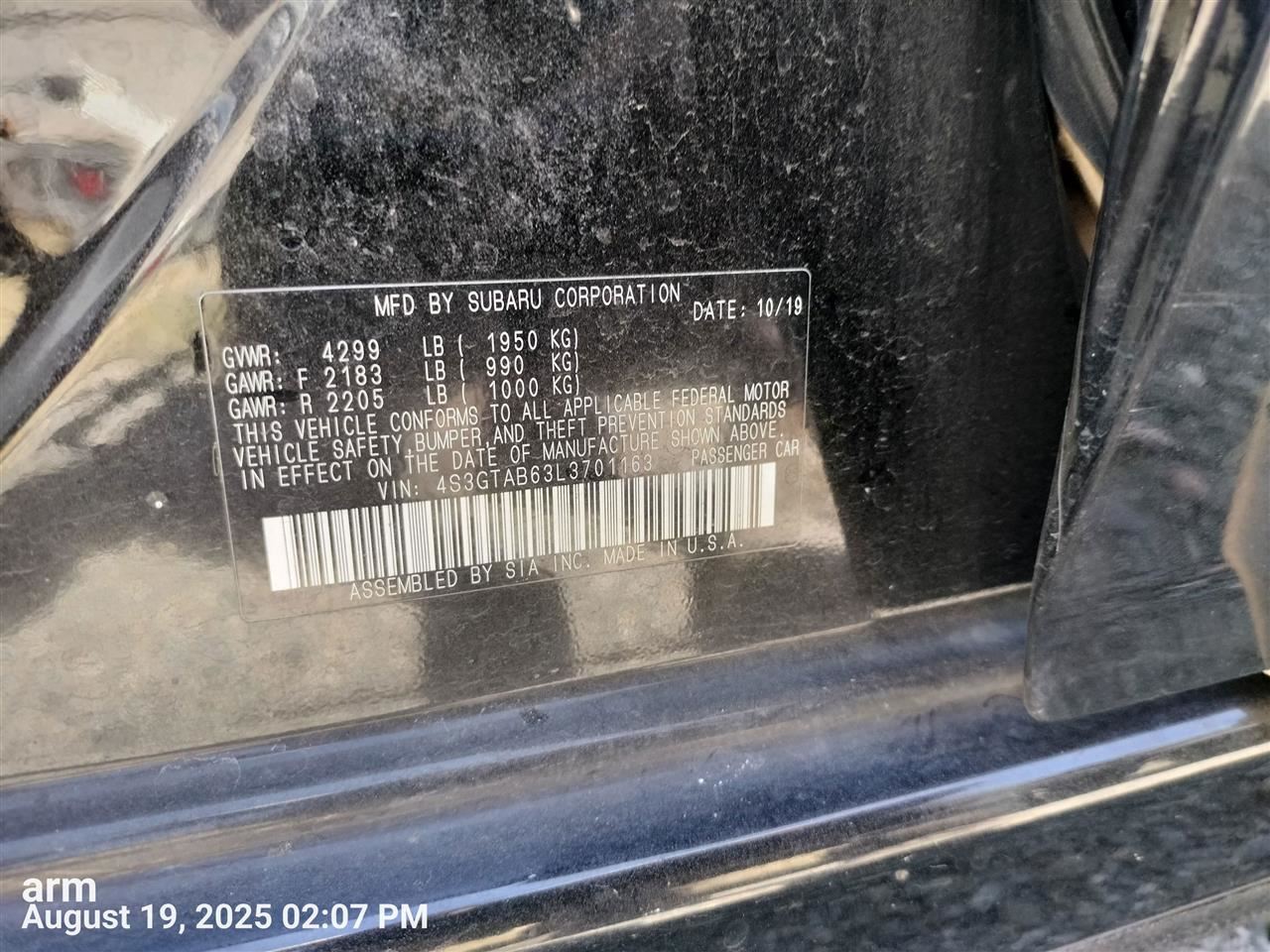 RIGHT FRONT WIPER ARM OEM 2021 SUBARU IMPREZA 86532FL09A - Image 1