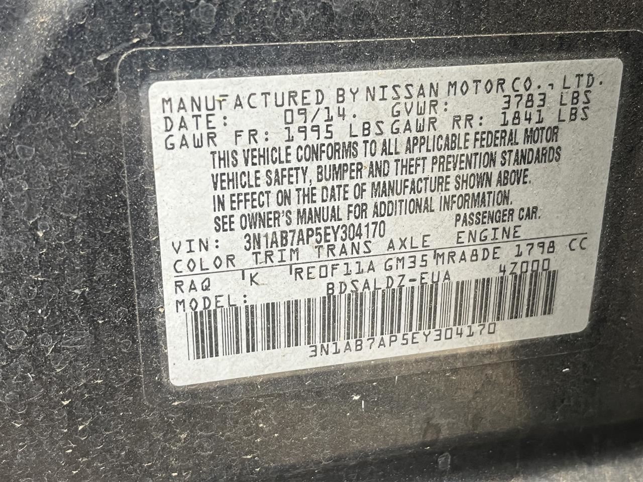 DRIVER ROOF AIR BAG 985P13SG9A 2014 NISSAN SENTRA - Image 5