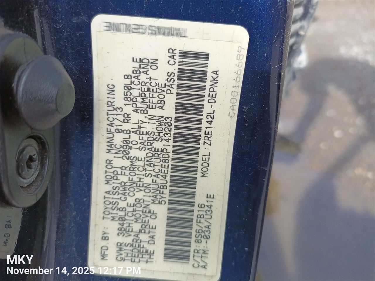 Benzeen WIRE HARNESS 821170Z081 2013 TOYOTA COROLLA - Image 1