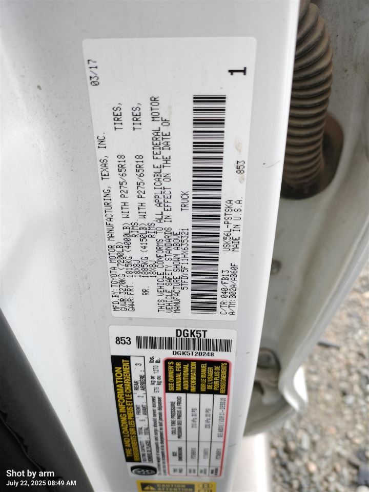 LEFT FRONT WIPER ARM OEM 2015 TOYOTA TUNDRA 852210C020 - Image 1