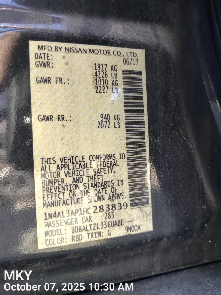 LEFT FRONT WIPER ARM OEM 2016 NISSAN ALTIMA 288813TA1C - Image 1