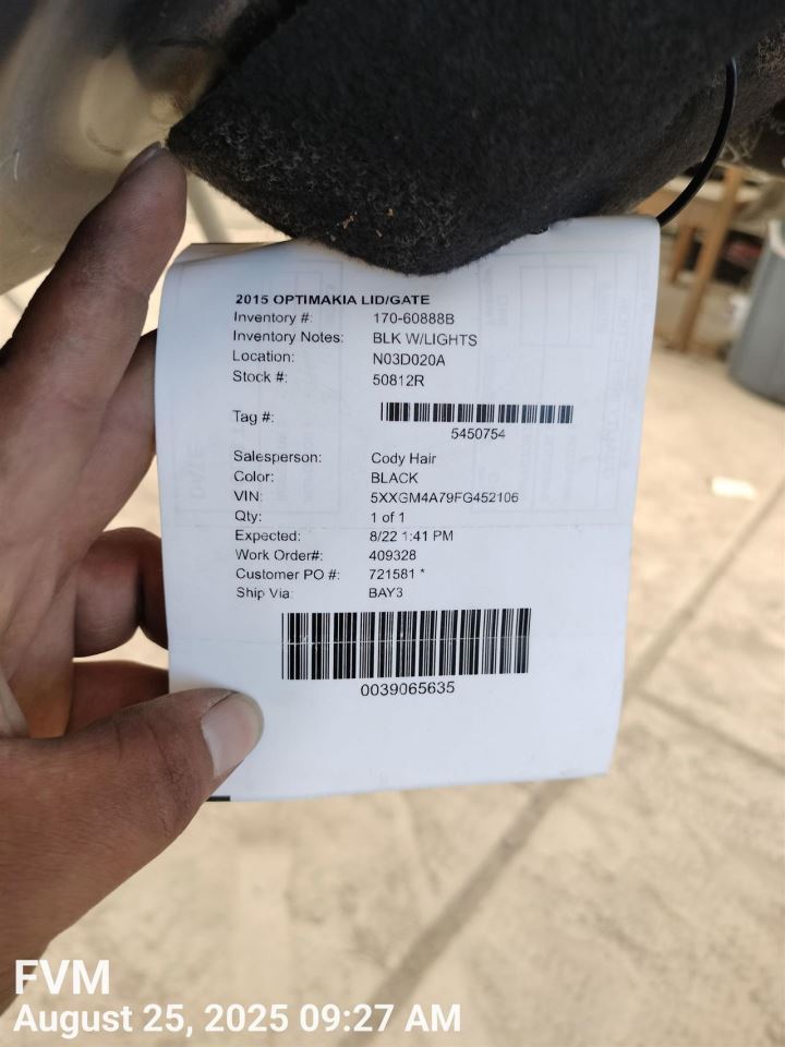 Benzeen DECKLID TAILGATE OEM 14-15 KIA OPTIMAKIA - Image 1