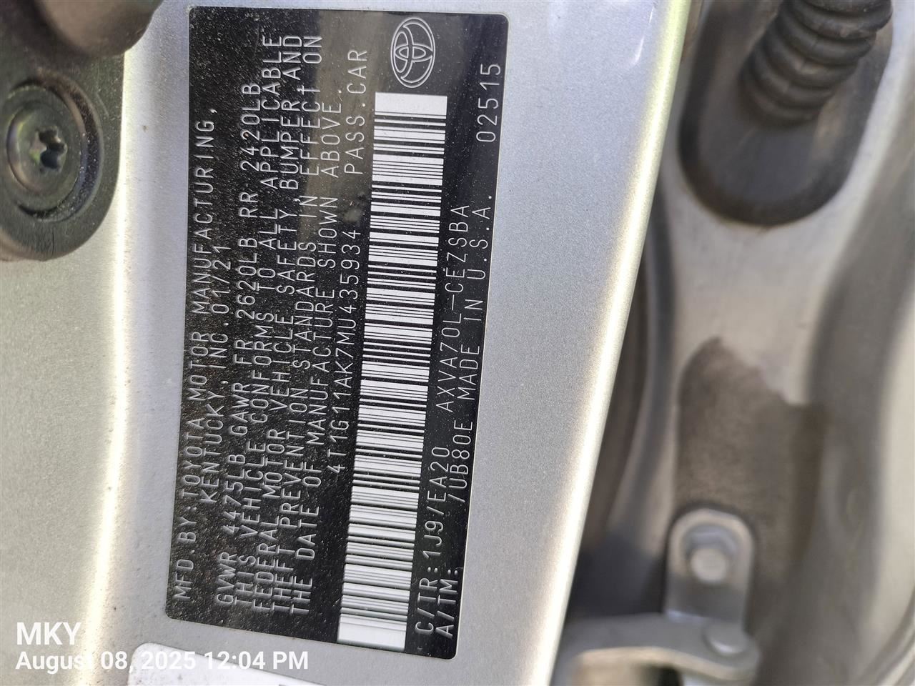 PASSANGER KNEE AIR BAG 7399006060C0 2018-2025 TOYOTA CAMRY - Image 2