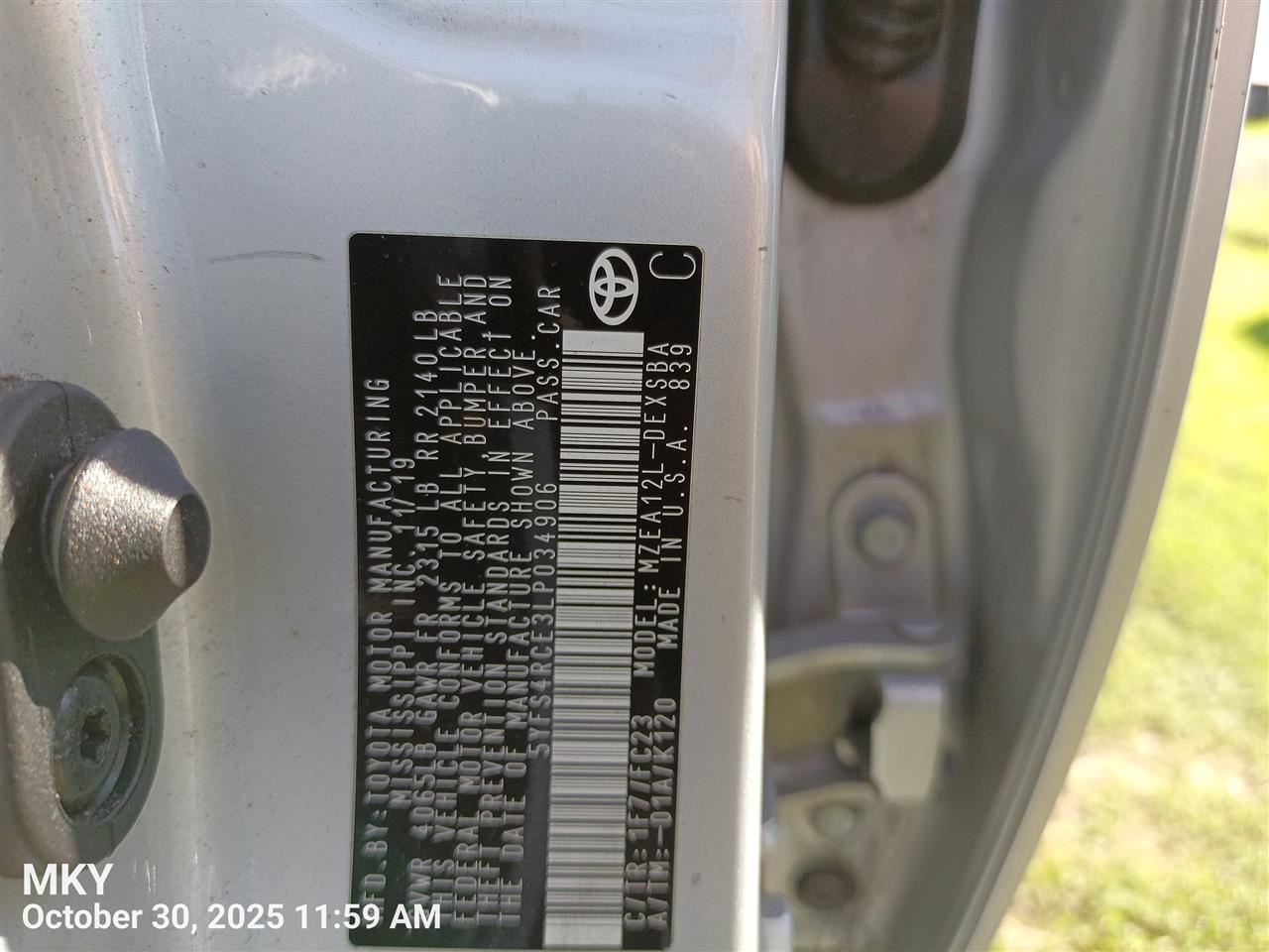 LEFT REAR COIL/AIR SPRING OEM 20-22 TOYOTA COROLLA 1YR WRNTY - Image 1