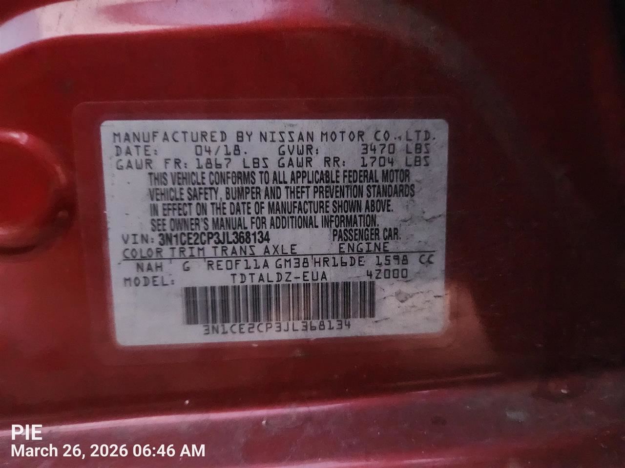 RIGHT BLK REAR HEADREST OEM 2019 NISSAN VERSA 864303VM1A - Image 1