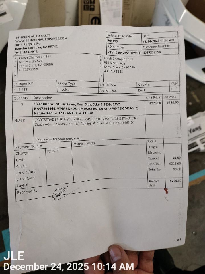LEFT WHT REAR DOOR ASSEMBLY OEM 17-20 HYUNDAI ELANTRA - Image 2