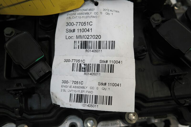 2010-2012 Nissan Altima Engine Motor 2.5L wo Hybrid VIN A 4th Digit