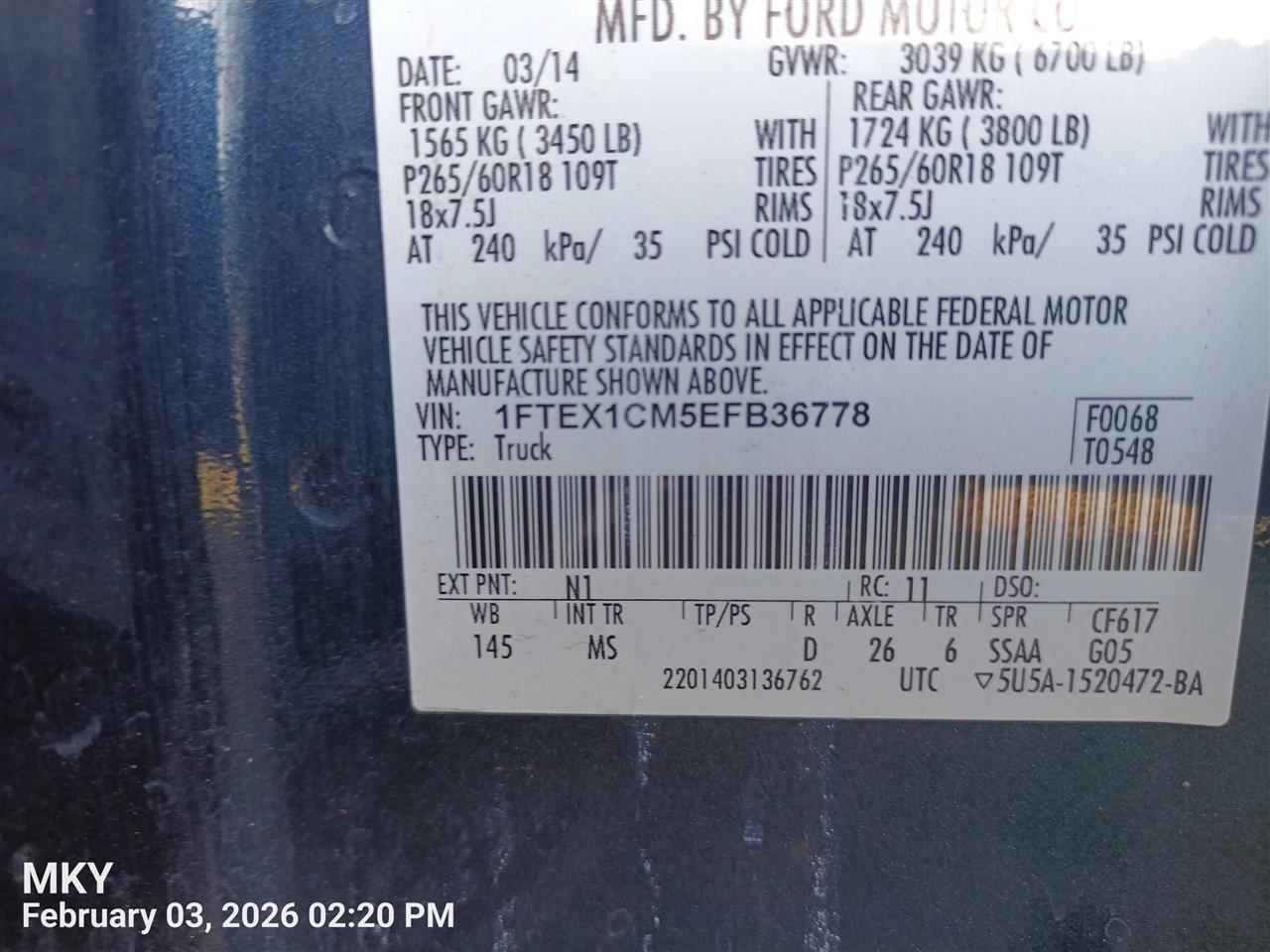 RIGHT FRONT WIPER ARM OEM 2008 FORD F150 9L3Z17526A - Image 5