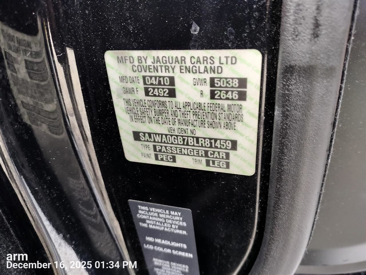 LEFT FRONT WIPER ARM OEM 2017 JAGUAR XF C2Z2264 - Image 1