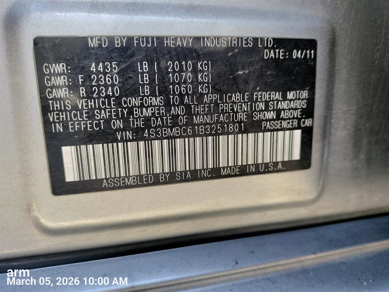 BLK REAR HEADREST OEM 2012 SUBARU LEGACY 64261AJ10AVH - Image 2