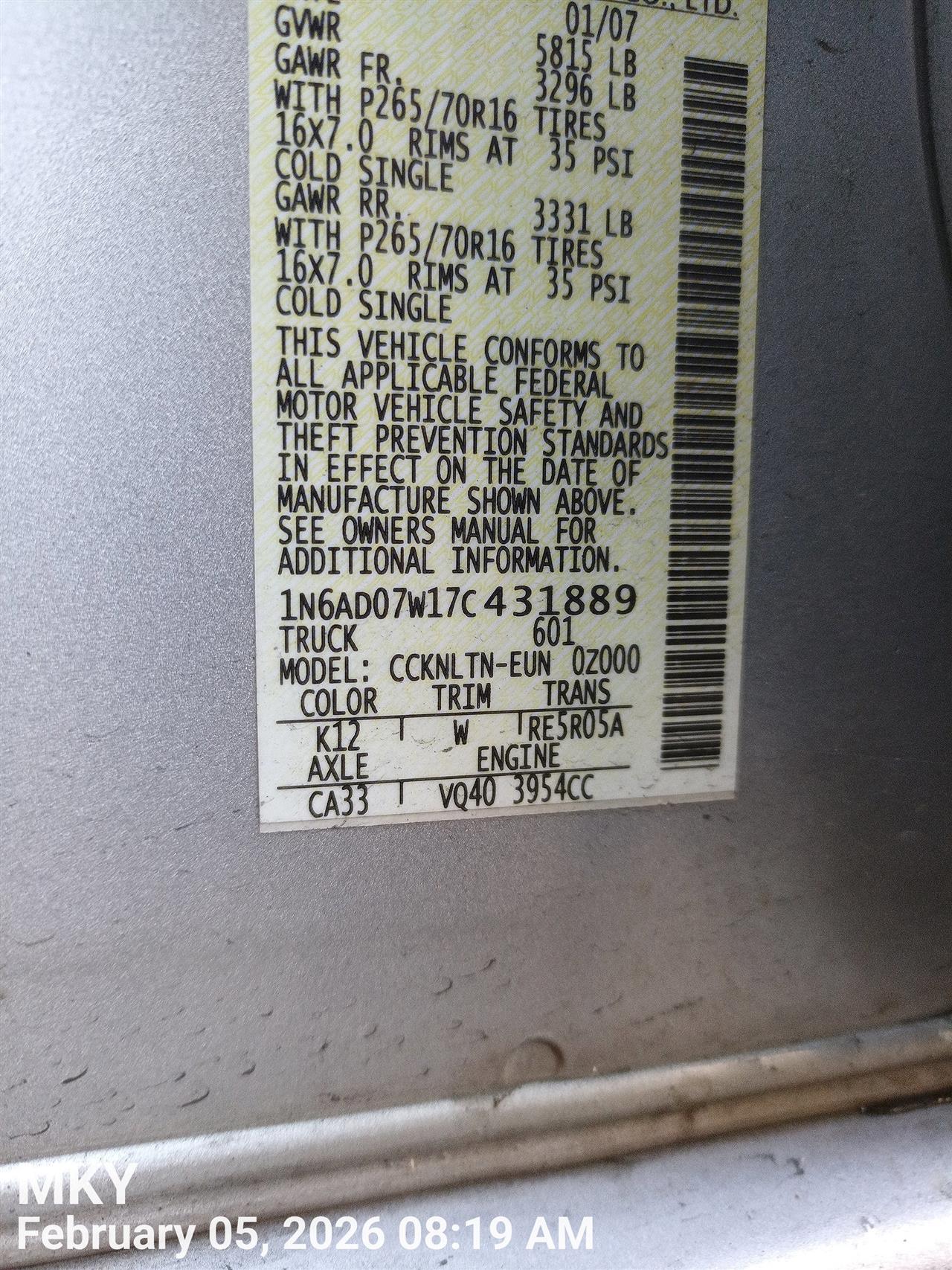 RIGHT FRONT WIPER ARM OEM 2024 NISSAN FRONTIER 28886ZP00A - Image 5