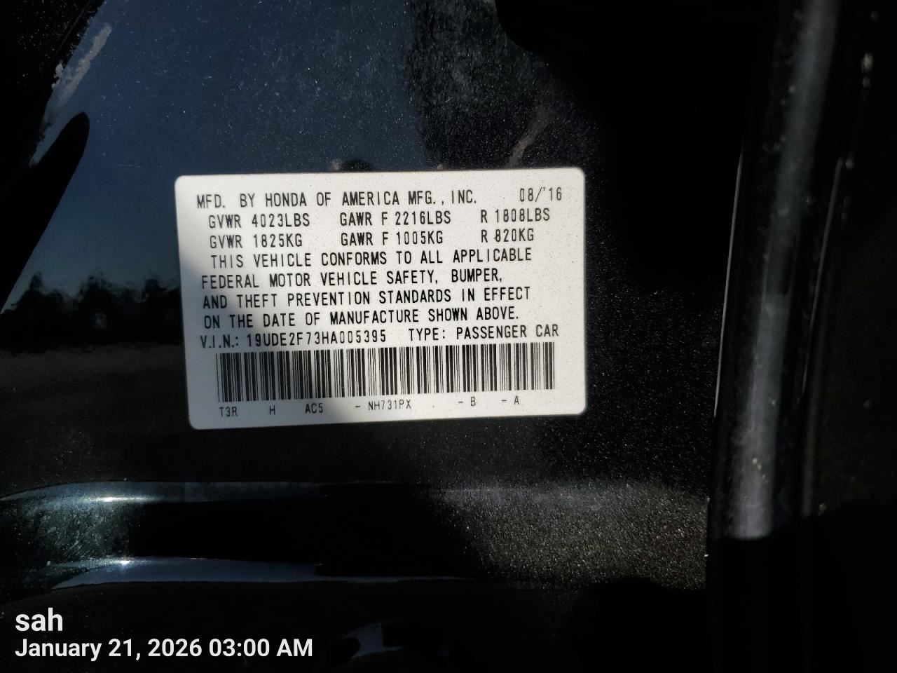 RIGHT FRONT WIPER ARM OEM 2015 ACURA ILX 76610TX6A01 - Image 1