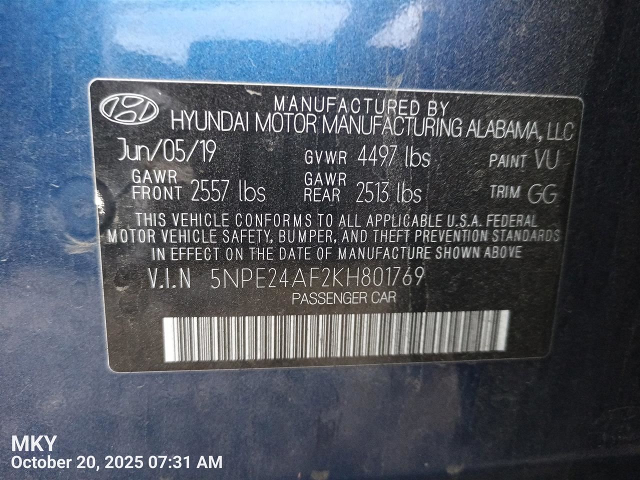 DASH WIRE HARNESS OEM 2018 HYUNDAI SONATA 911A1C2360 - Image 2